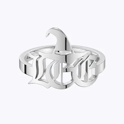 Personalized Halloween House Gothic Name Necklace and Witch Hat Name Ring Set