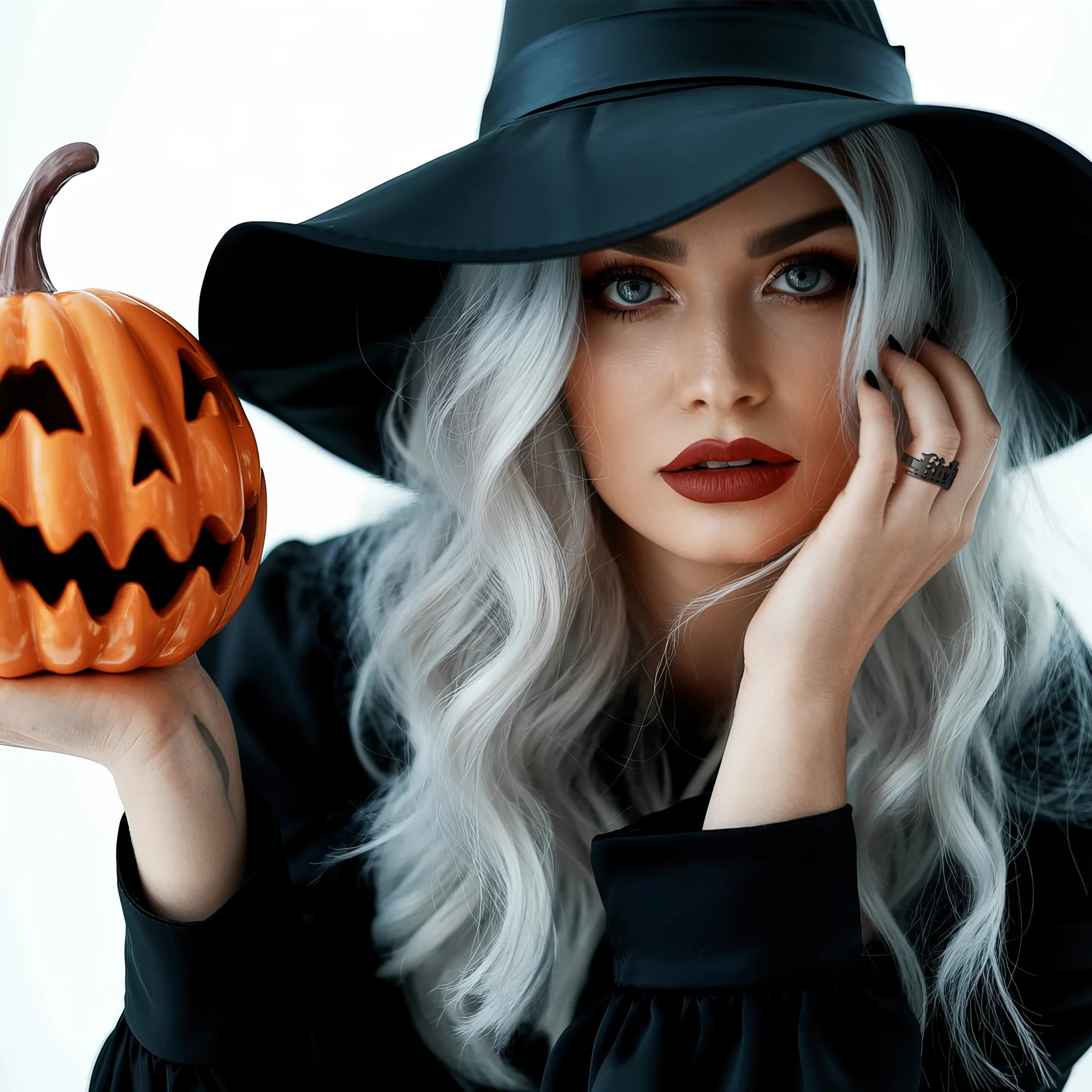 Personalized Halloween Broomstick Gothic Name Ring