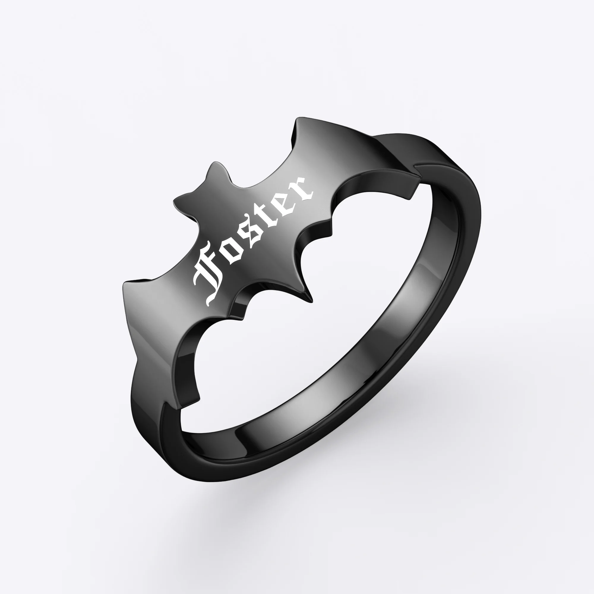 Personalized Halloween Bat Gothic Name Ring