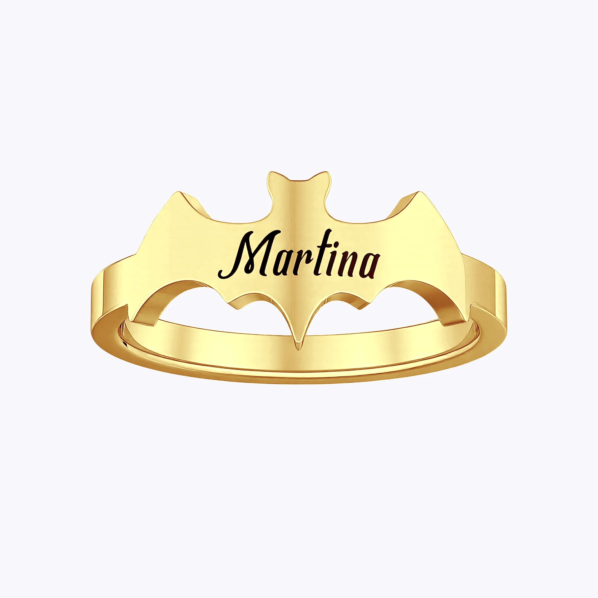 Personalized Halloween Ghost Gothic Name Necklace and Bat Name Ring Set