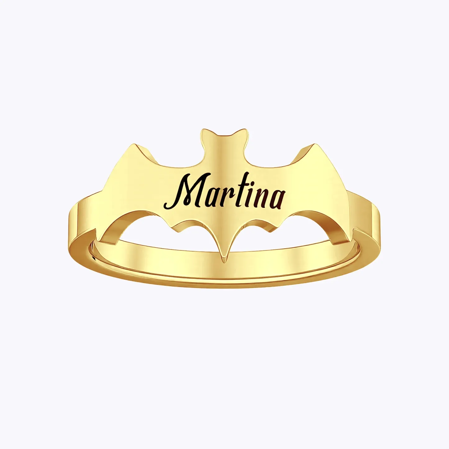 Personalized Halloween Ghost Gothic Name Necklace and Bat Name Ring Set