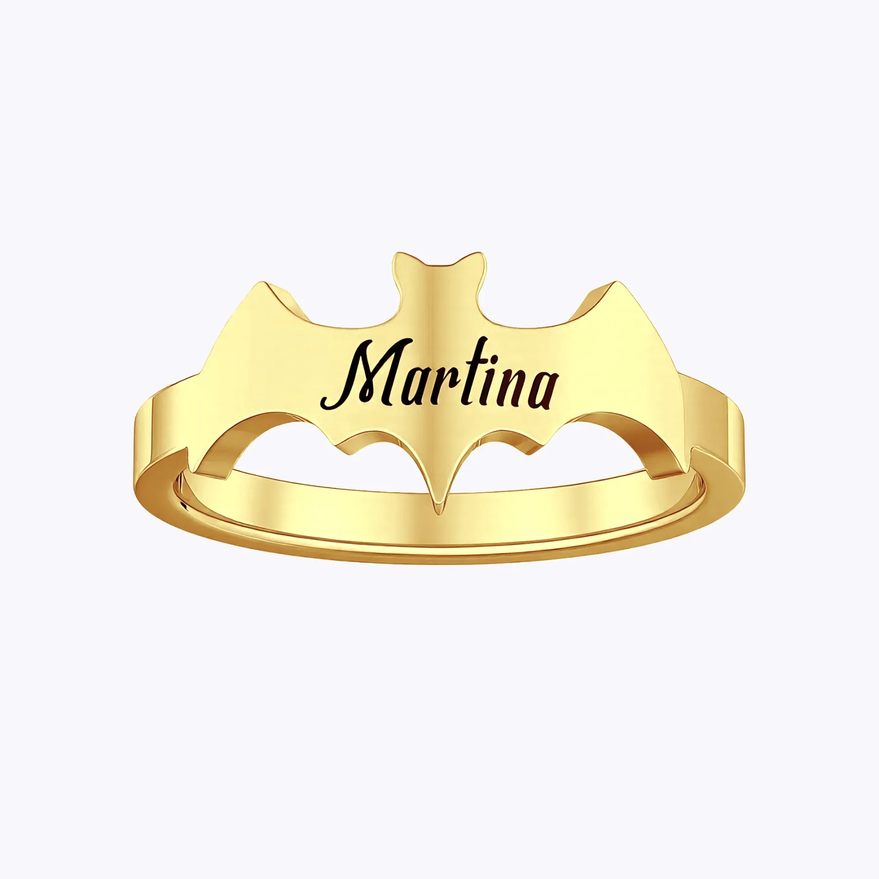 Personalized Halloween Ghost Gothic Name Necklace and Bat Name Ring Set