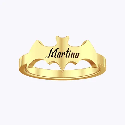 Personalized Halloween Ghost Gothic Name Necklace and Bat Name Ring Set