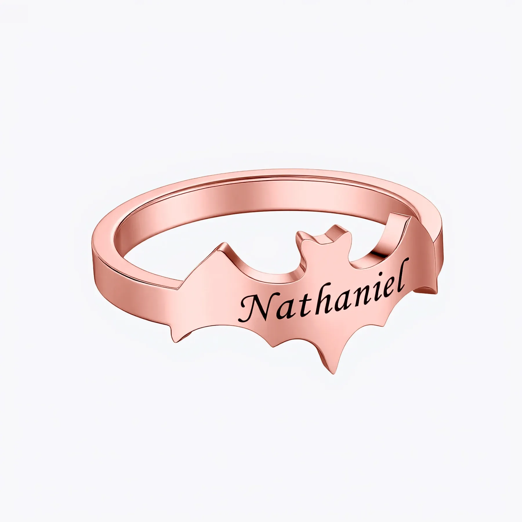 Personalized Halloween Ghost Gothic Name Necklace and Bat Name Ring Set