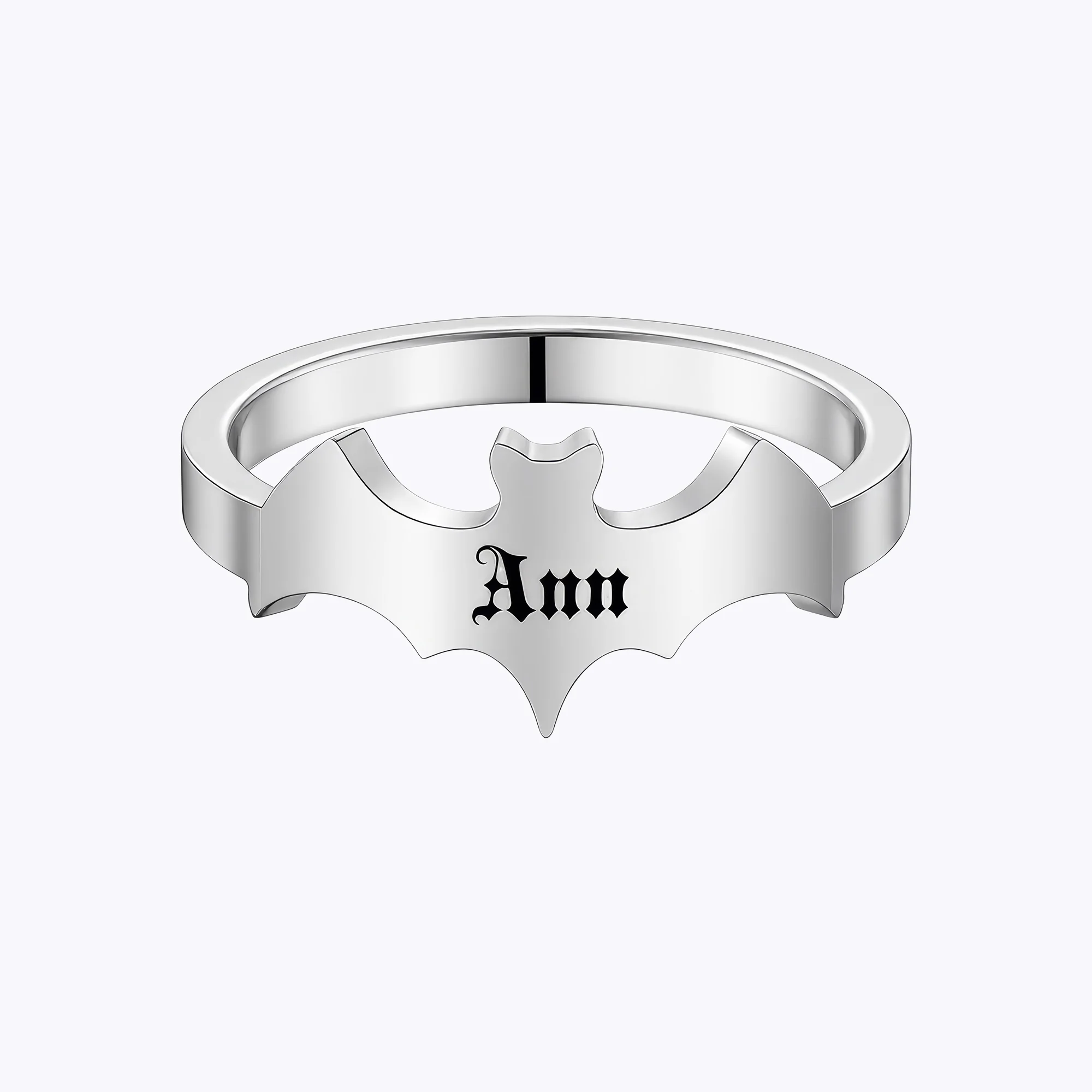 Personalized Halloween Ghost Gothic Name Necklace and Bat Name Ring Set