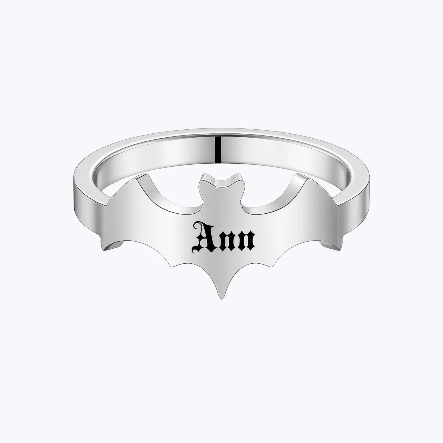 Personalized Halloween Ghost Gothic Name Necklace and Bat Name Ring Set
