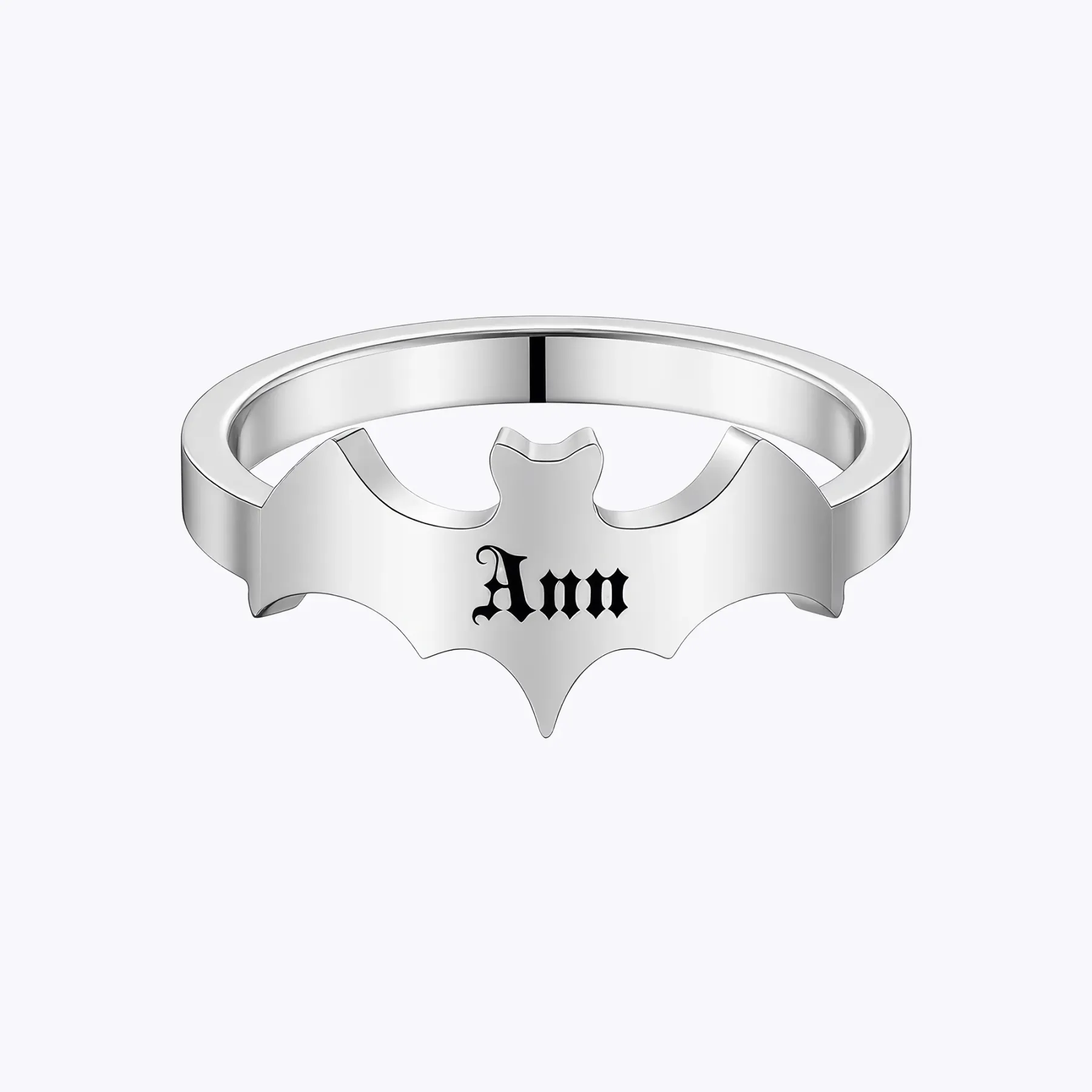Personalized Halloween Ghost Gothic Name Necklace and Bat Name Ring Set