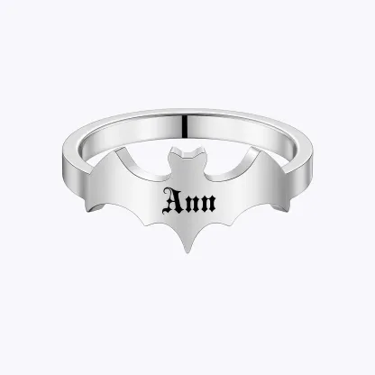 Personalized Halloween Ghost Gothic Name Necklace and Bat Name Ring Set
