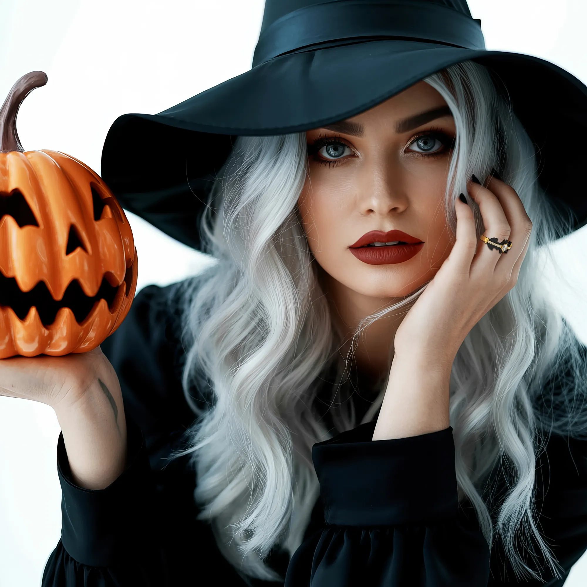 Personalized Halloween Bat Gothic Ring with Round Birthstone