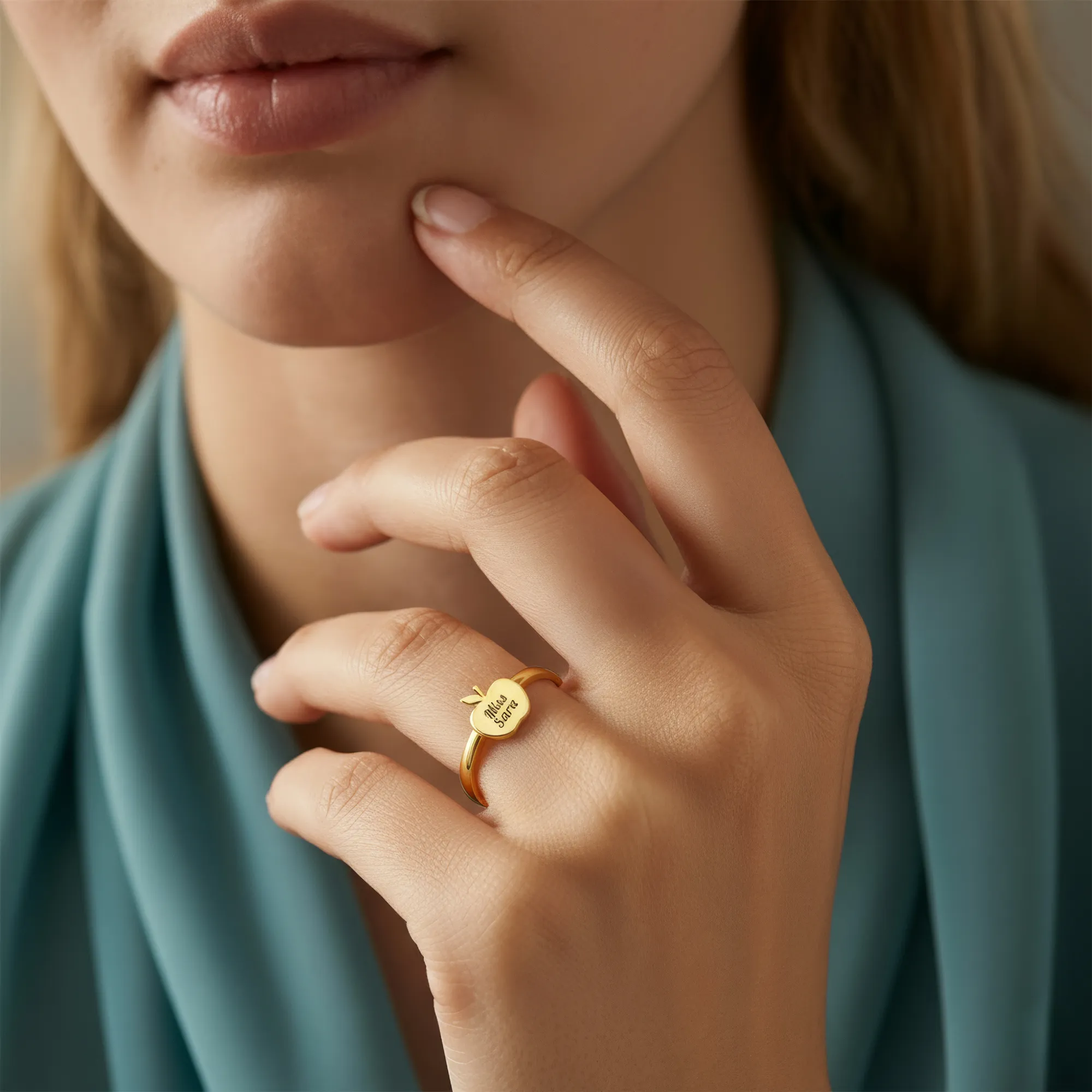 Personalized Apple Shape Ring for Teachers
