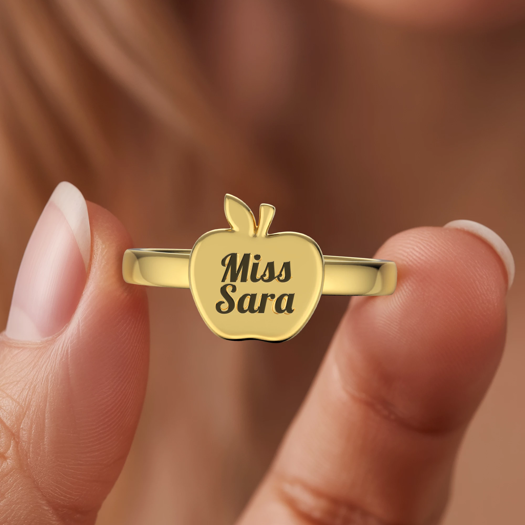 Personalized Apple Shape Ring for Teachers