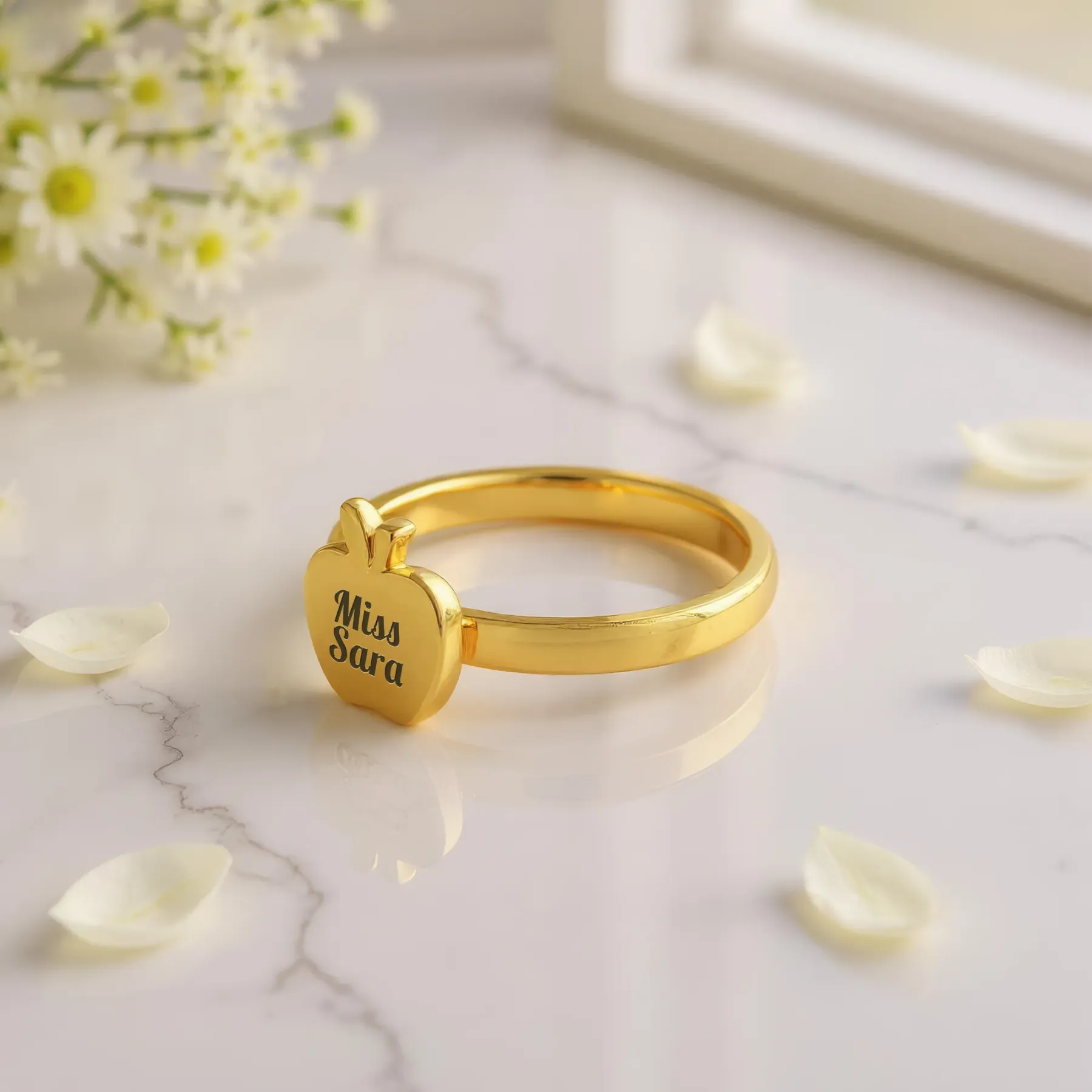 Personalized Apple Shape Ring for Teachers