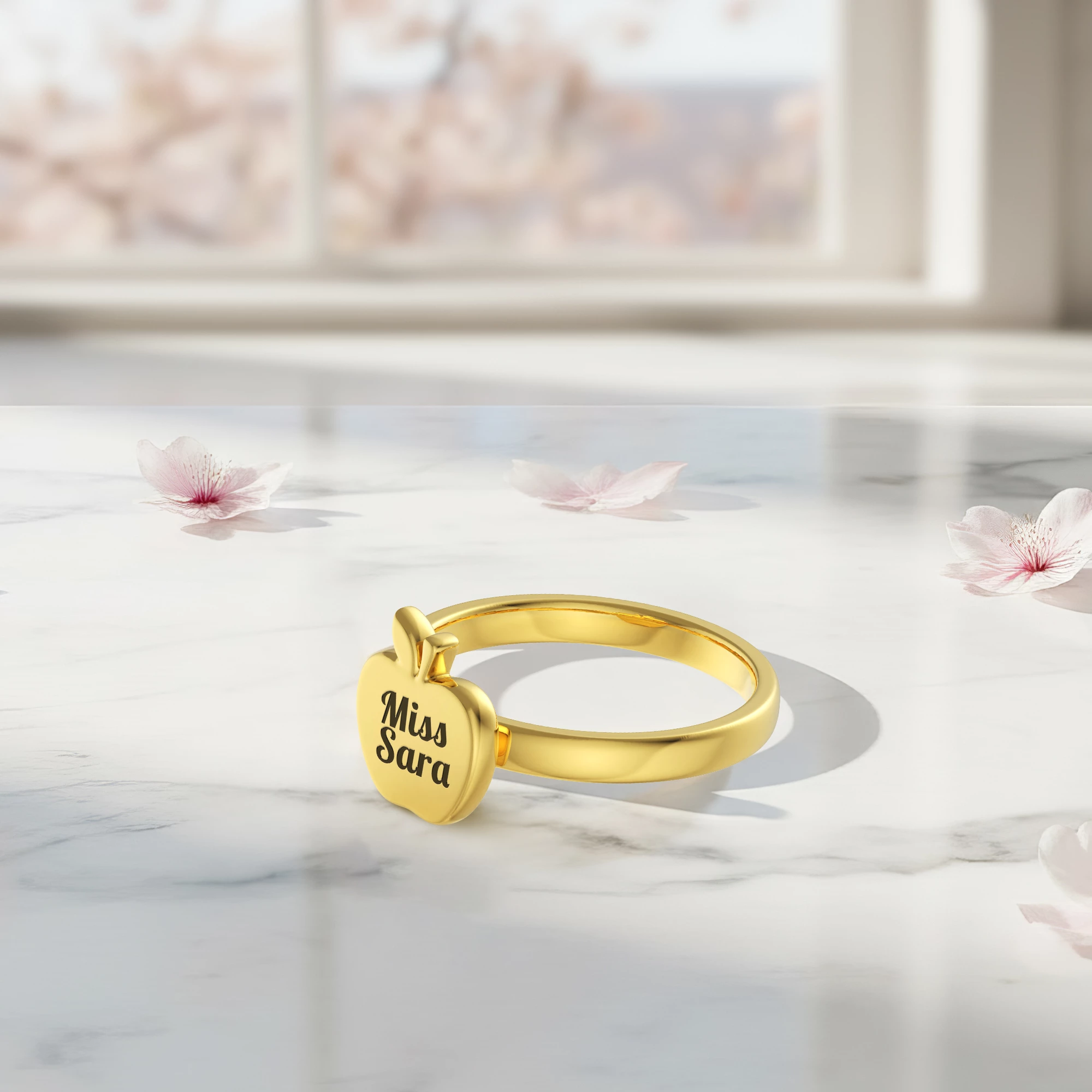 Personalized Apple Shape Ring for Teachers