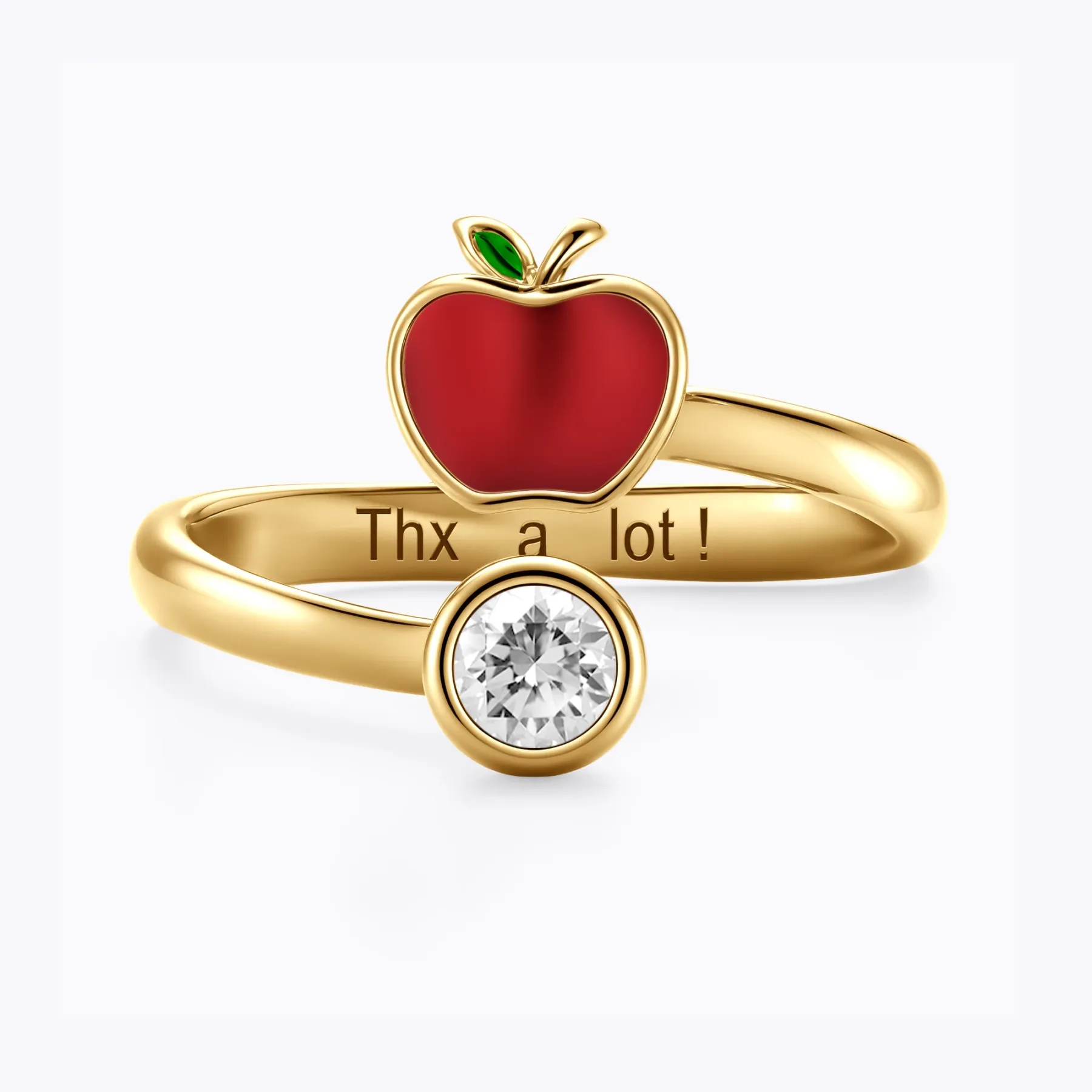 Personalized Birthstone Apple Shape Ring for Teachers