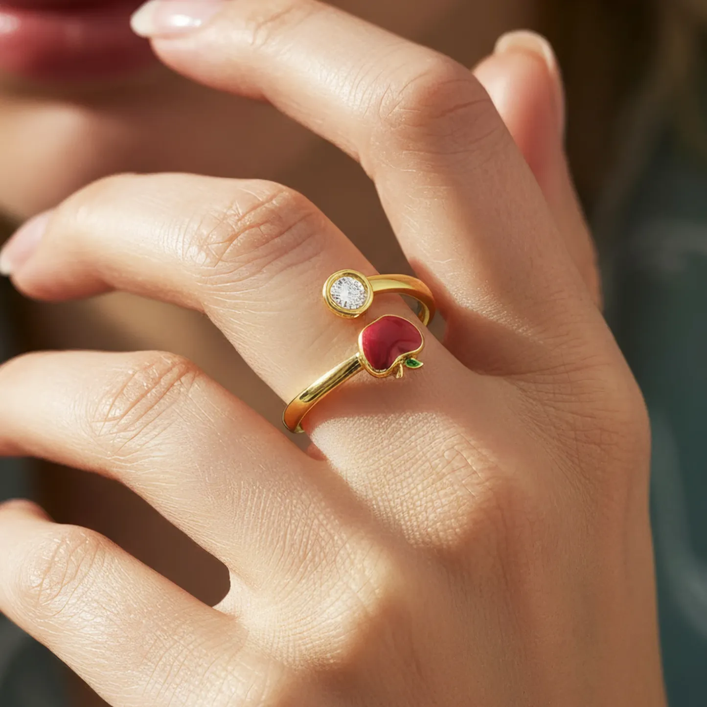 Personalized Birthstone Apple Shape Ring for Teachers