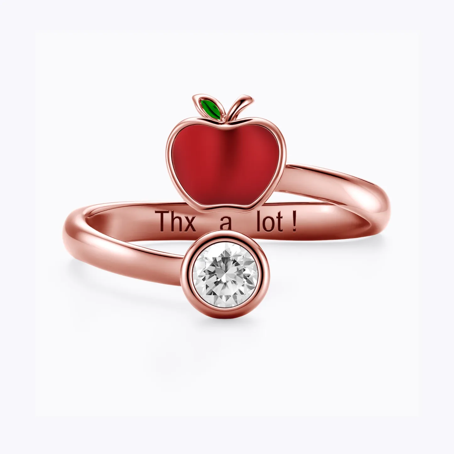 Personalized Birthstone Apple Shape Ring for Teachers