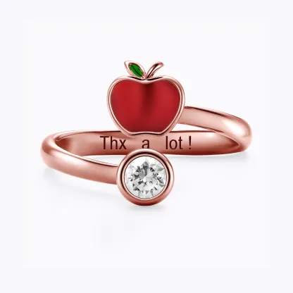 Personalized Birthstone Apple Shape Ring for Teachers