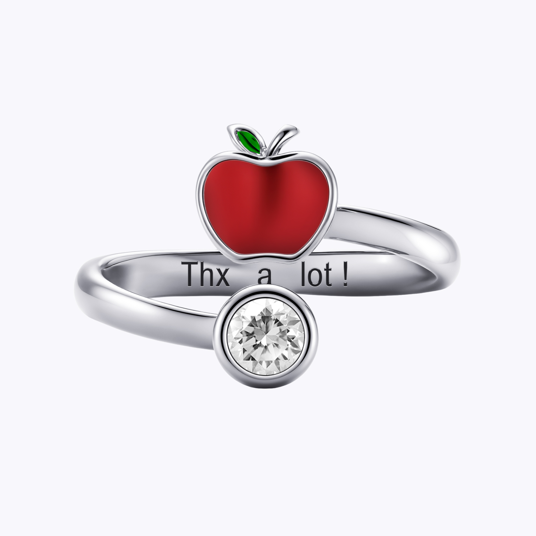 Personalized Birthstone Apple Shape Ring for Teachers