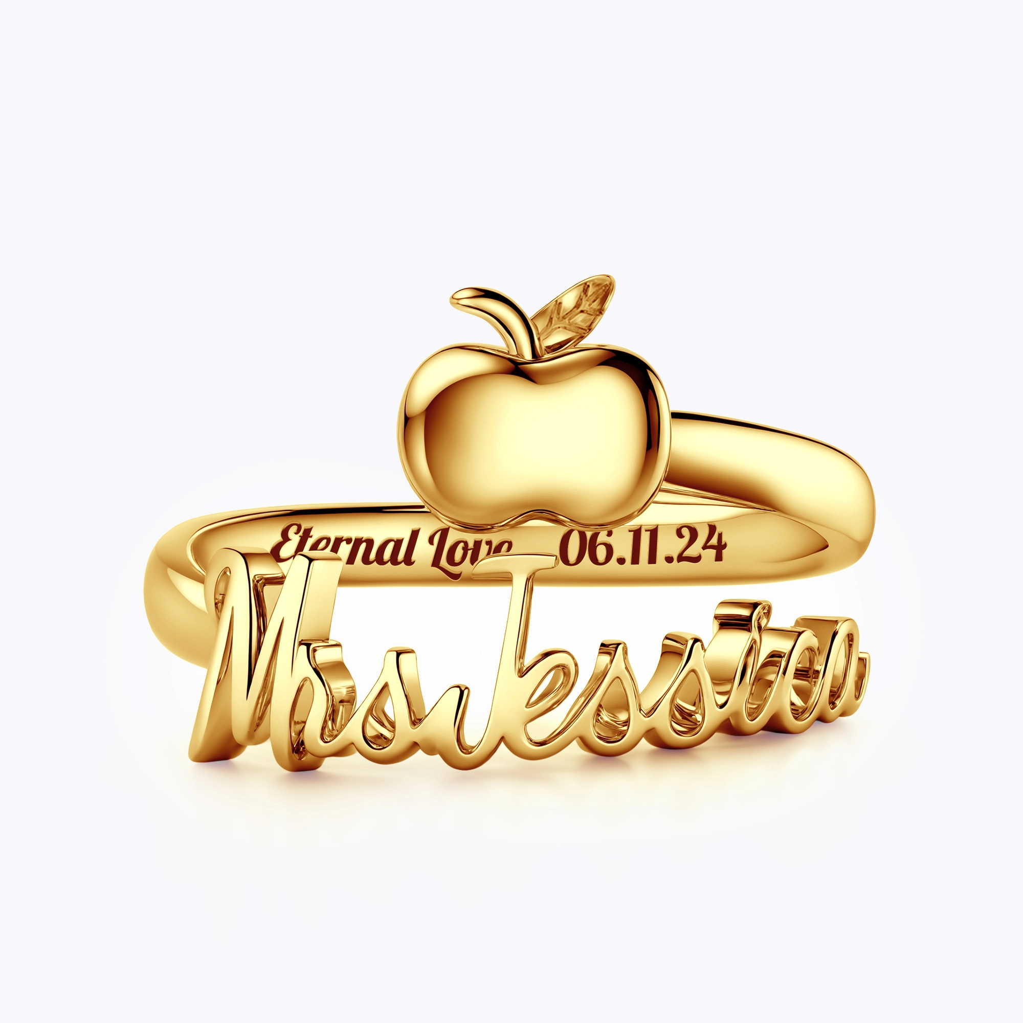 Personalized Name Apple Shape Ring for Teachers