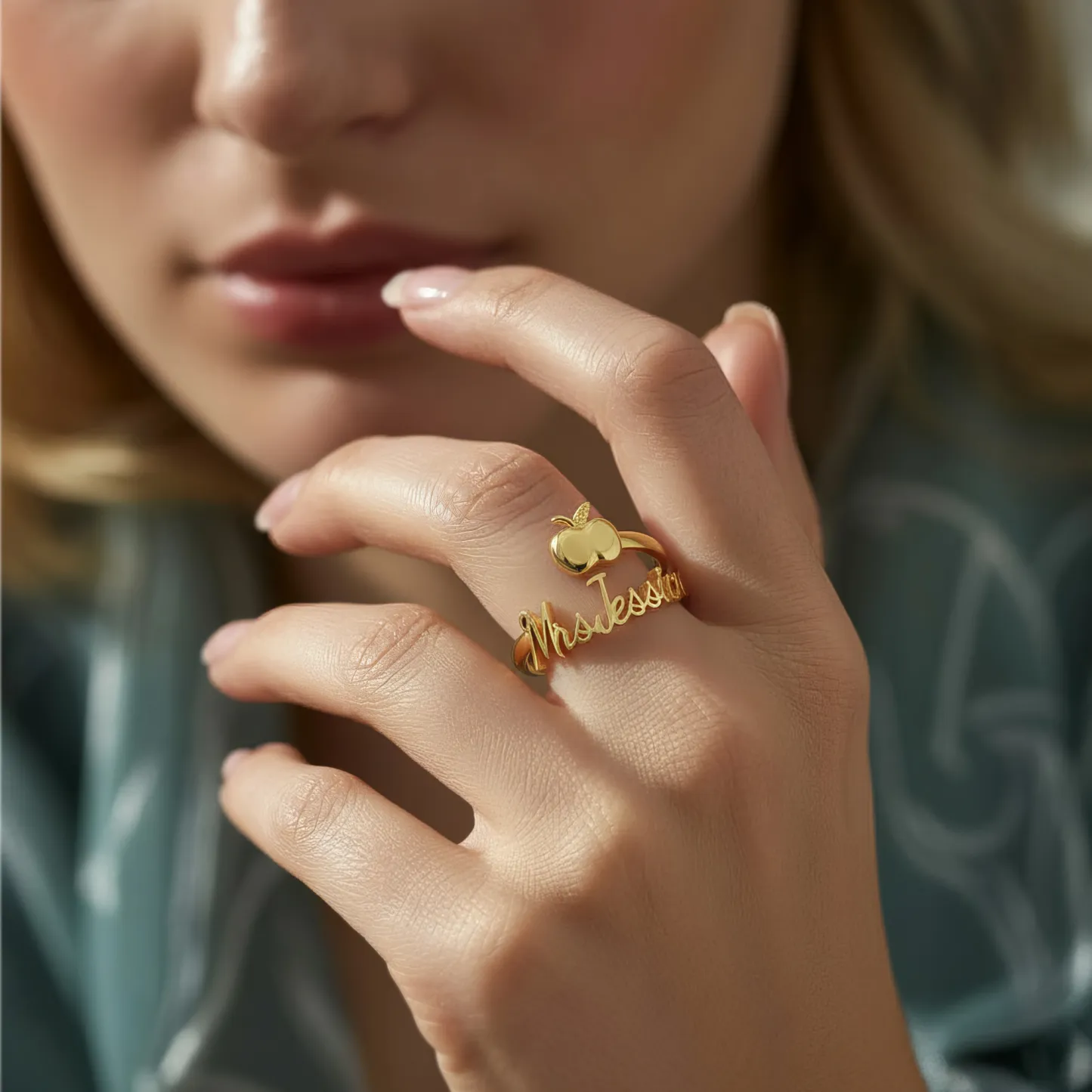 Personalized Name Apple Shape Ring for Teachers