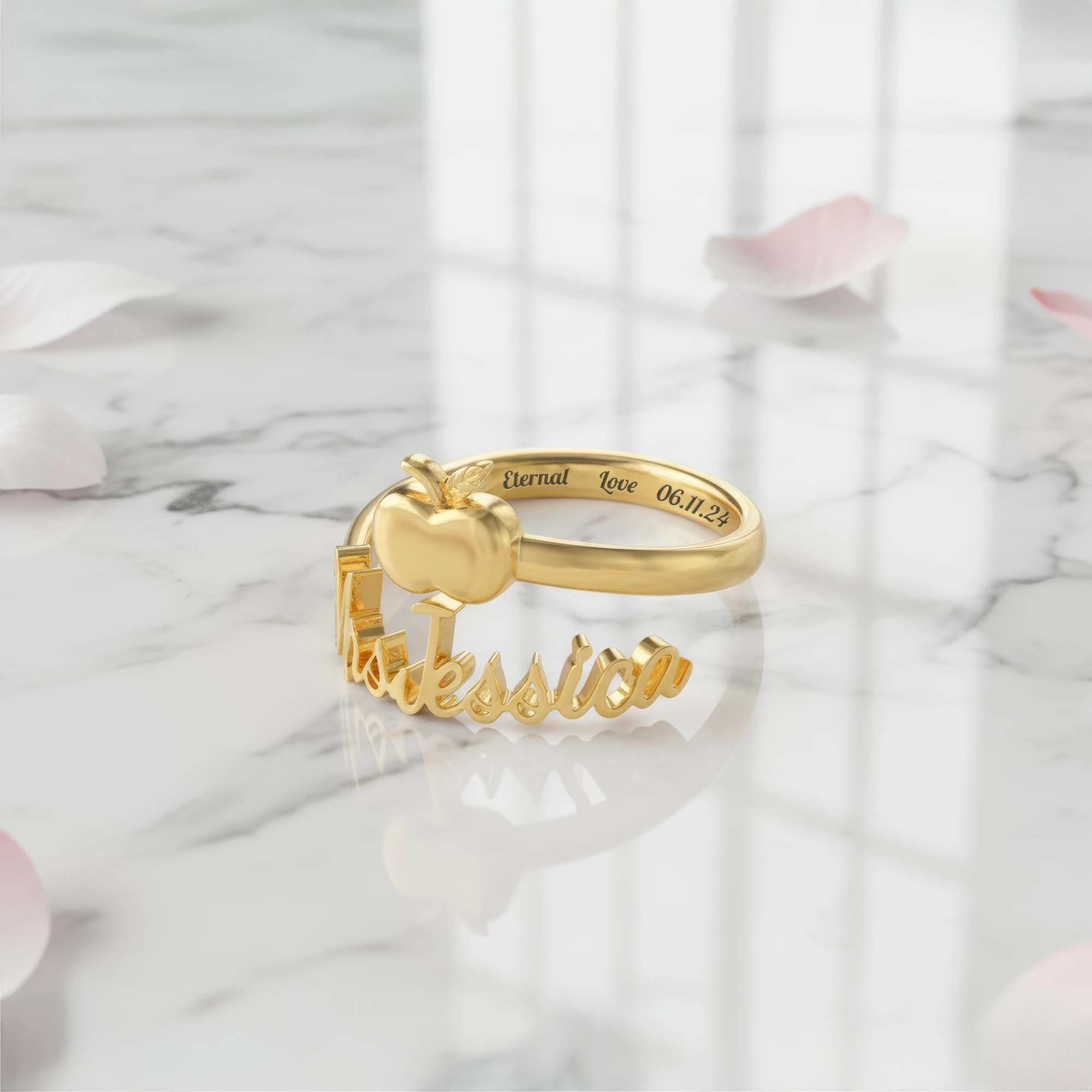 Personalized Name Apple Shape Ring for Teachers