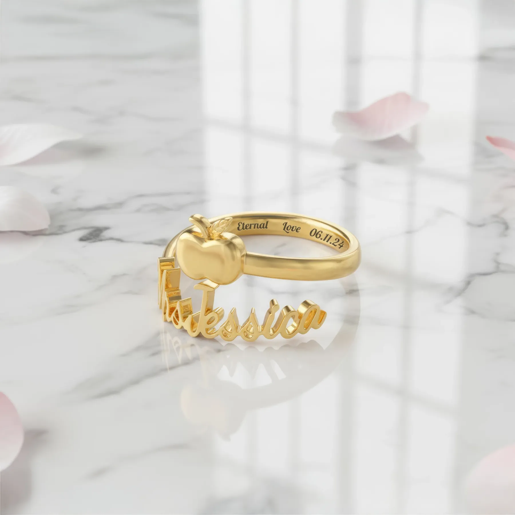 Personalized Name Apple Shape Ring for Teachers