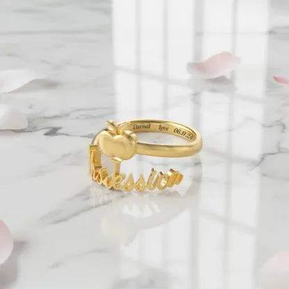 Personalized Name Apple Shape Ring for Teachers