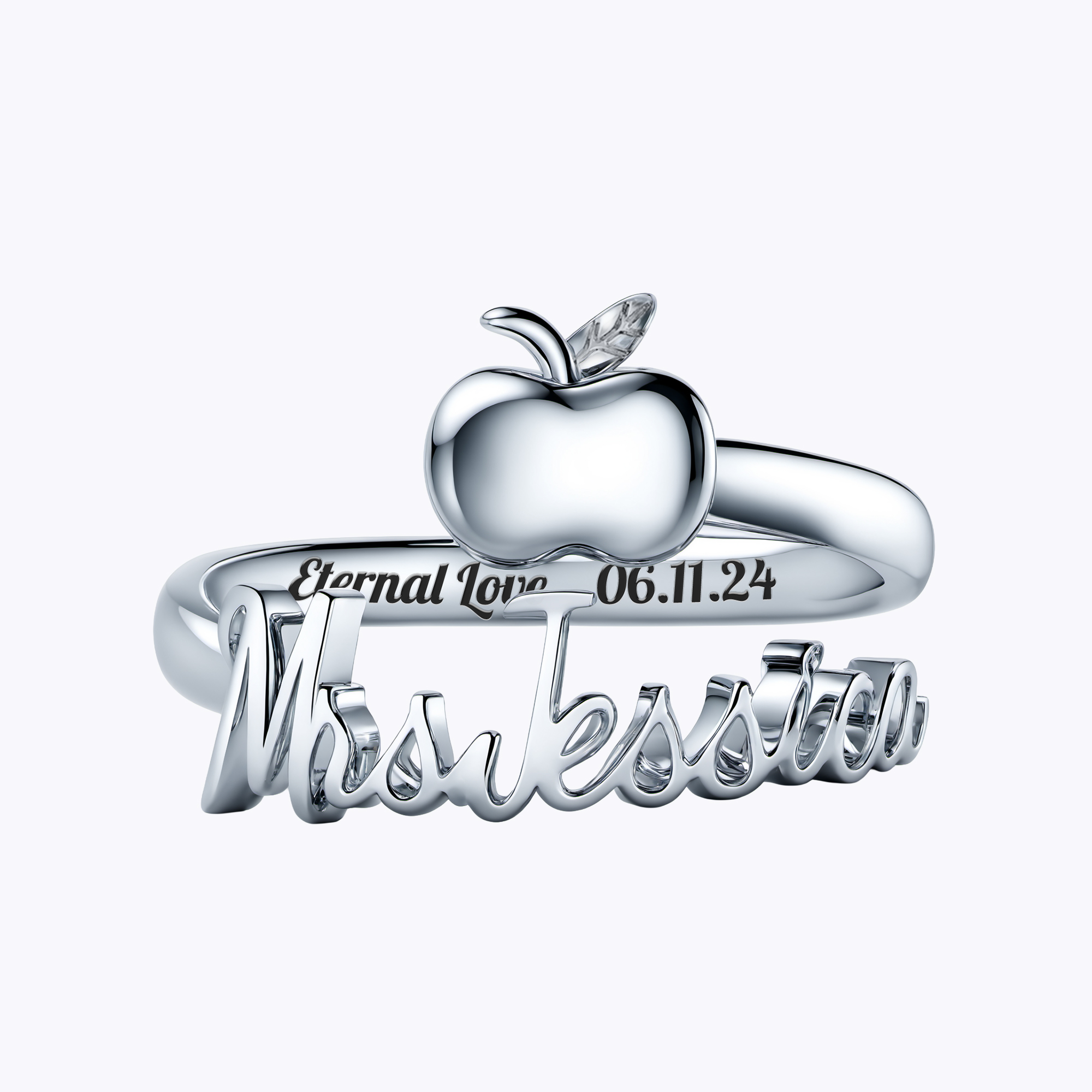Personalized Name Apple Shape Ring for Teachers
