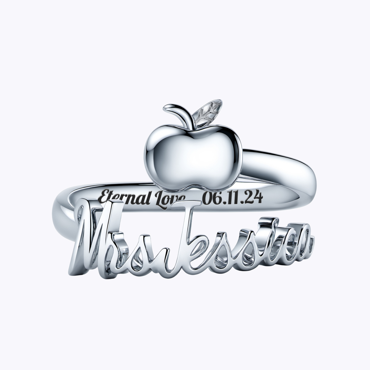 Personalized Name Apple Shape Ring for Teachers