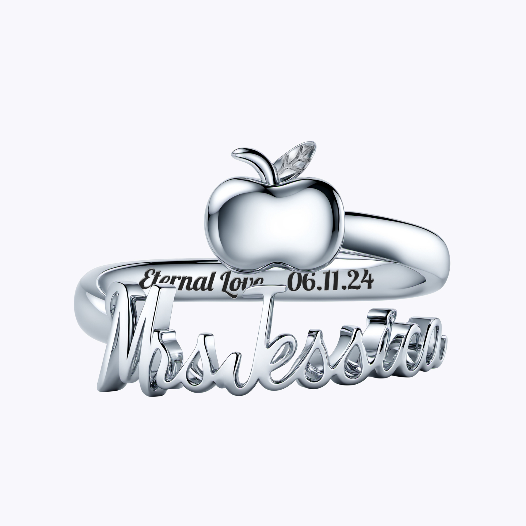 Personalized Name Apple Shape Ring for Teachers