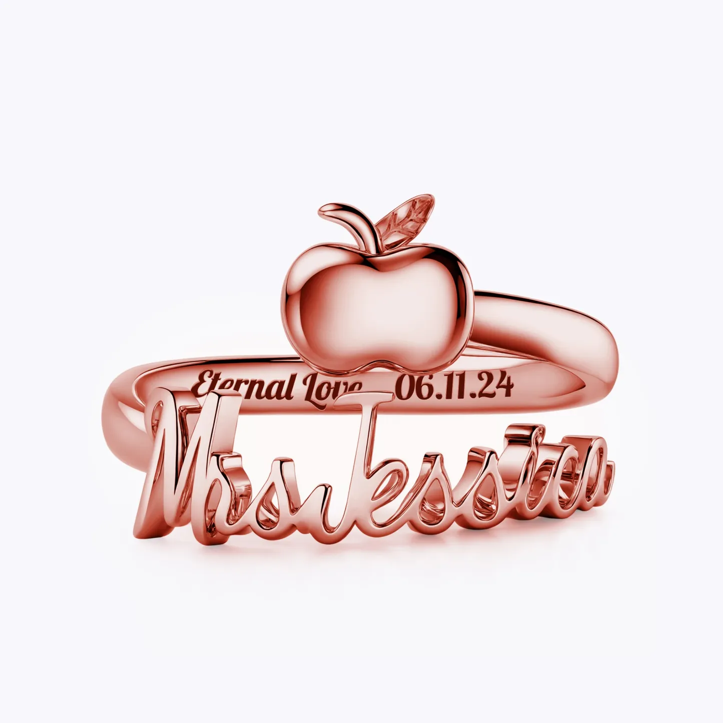 Personalized Name Apple Shape Ring for Teachers