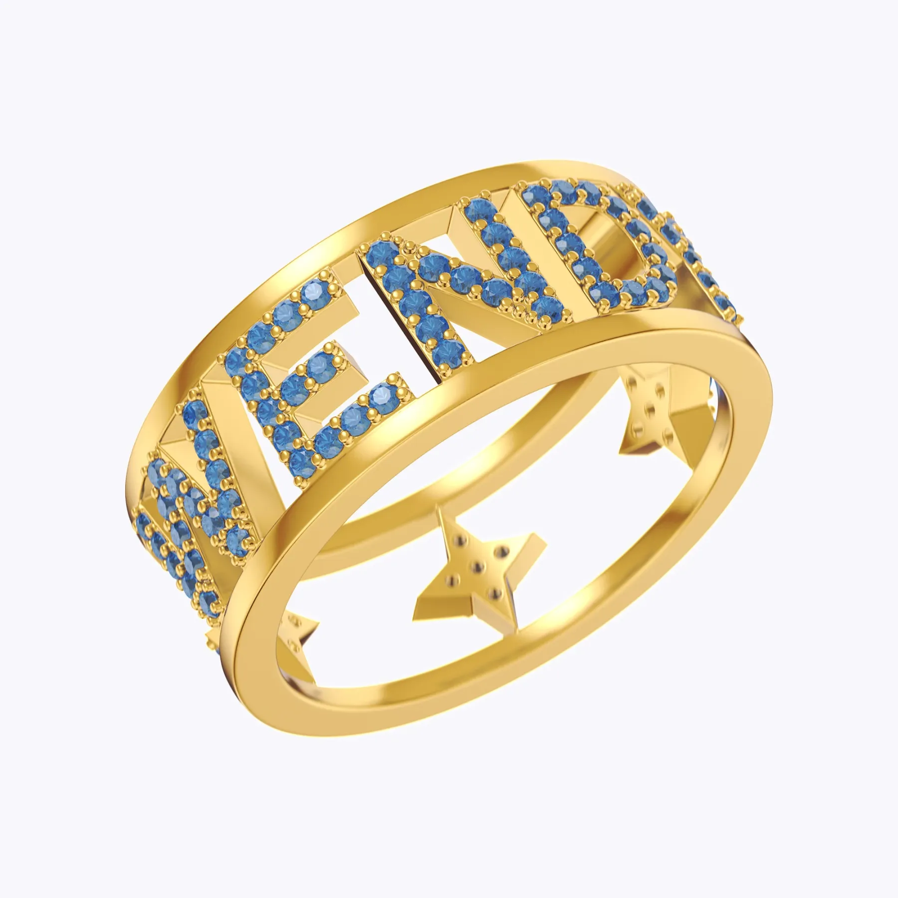 Custom Pavé Birthstone Hollow Name Ring