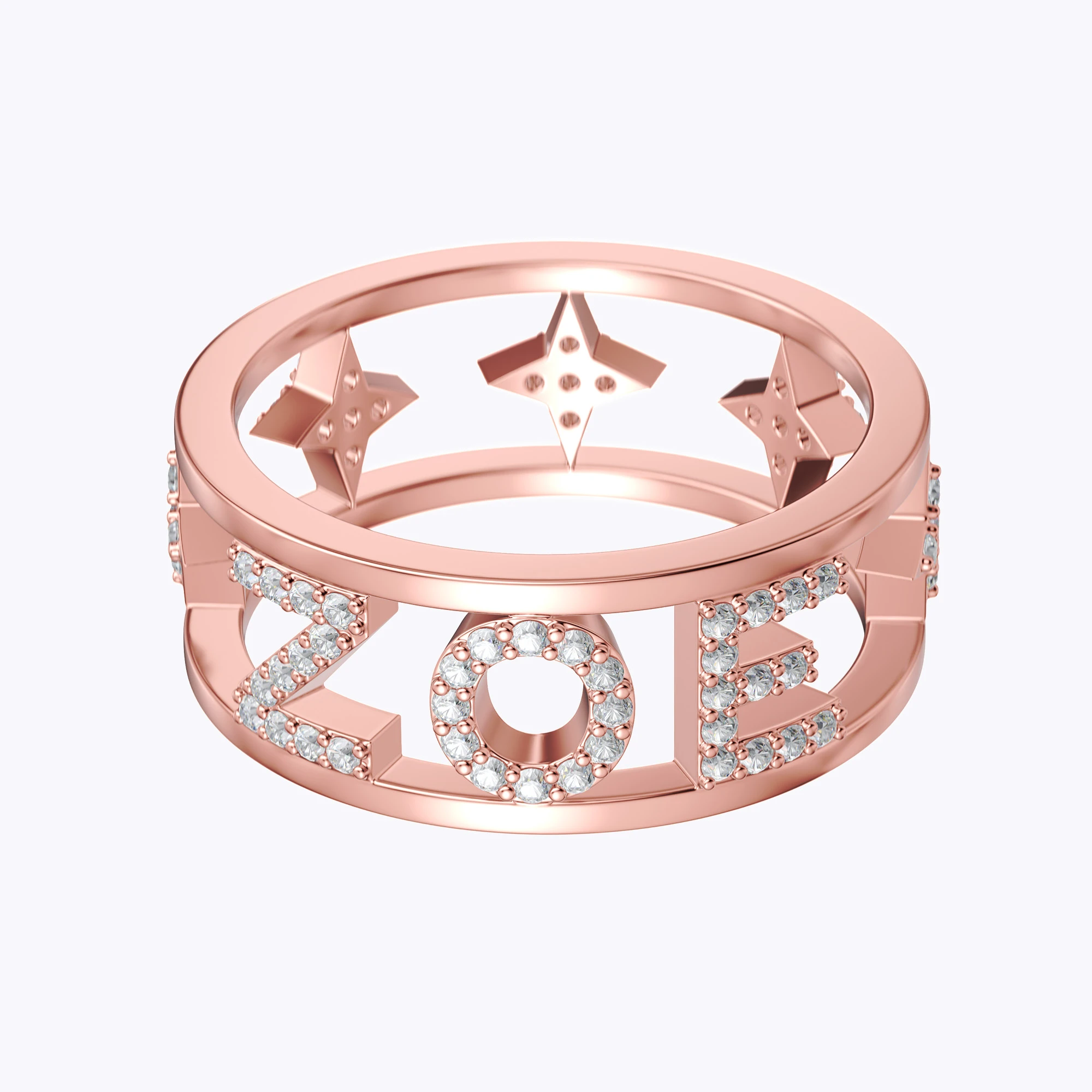 Custom Pavé Birthstone Hollow Name Ring