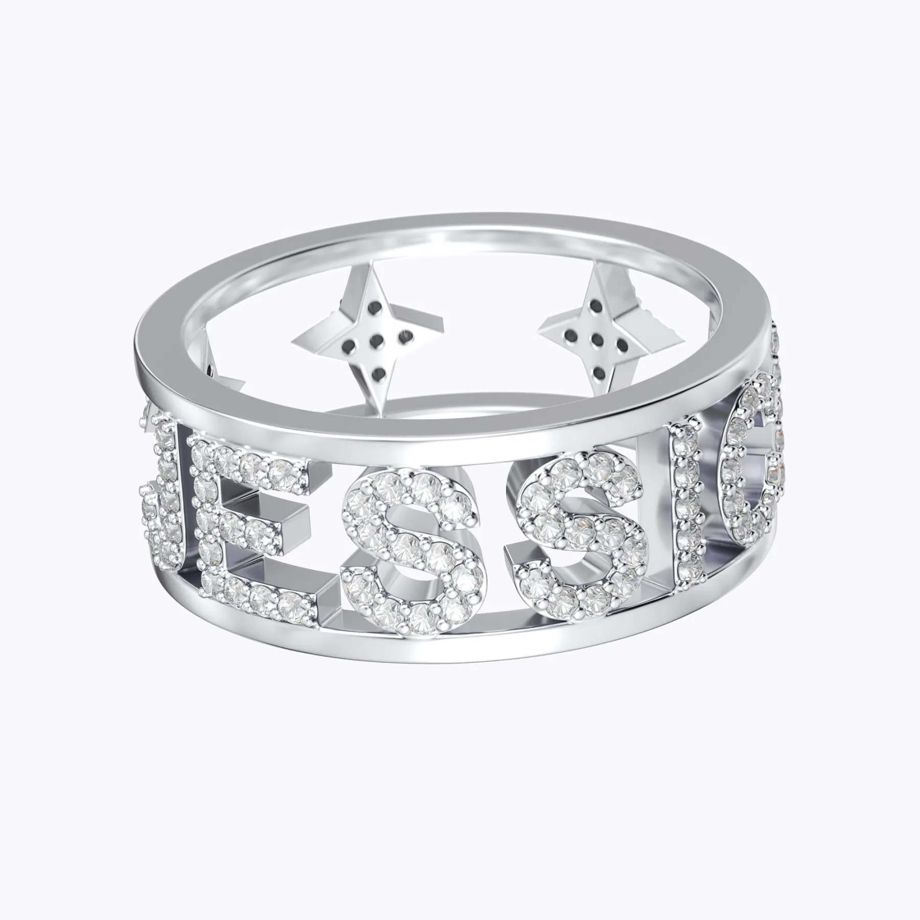 Custom Pavé Birthstone Hollow Name Ring