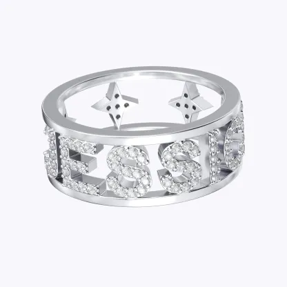 Custom Pavé Birthstone Hollow Name Ring