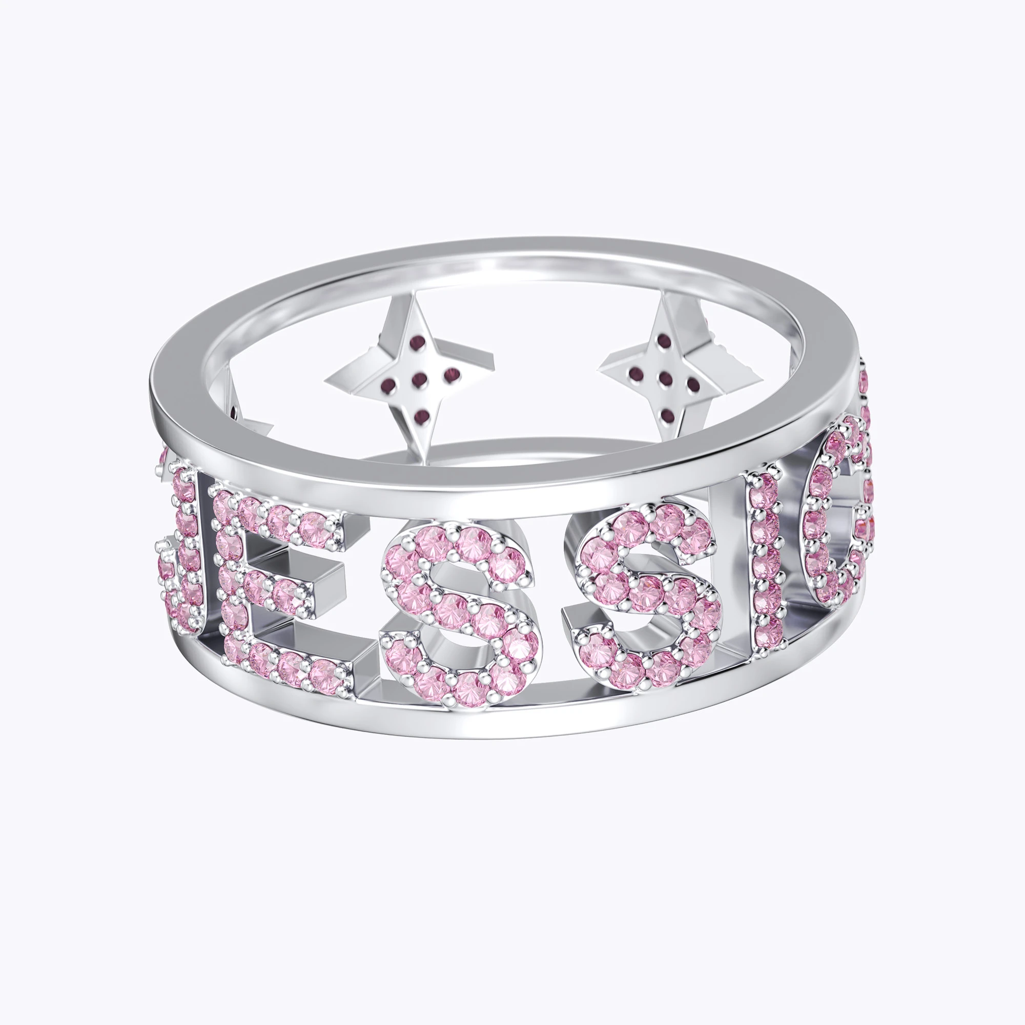 Custom Pavé Birthstone Hollow Name Ring