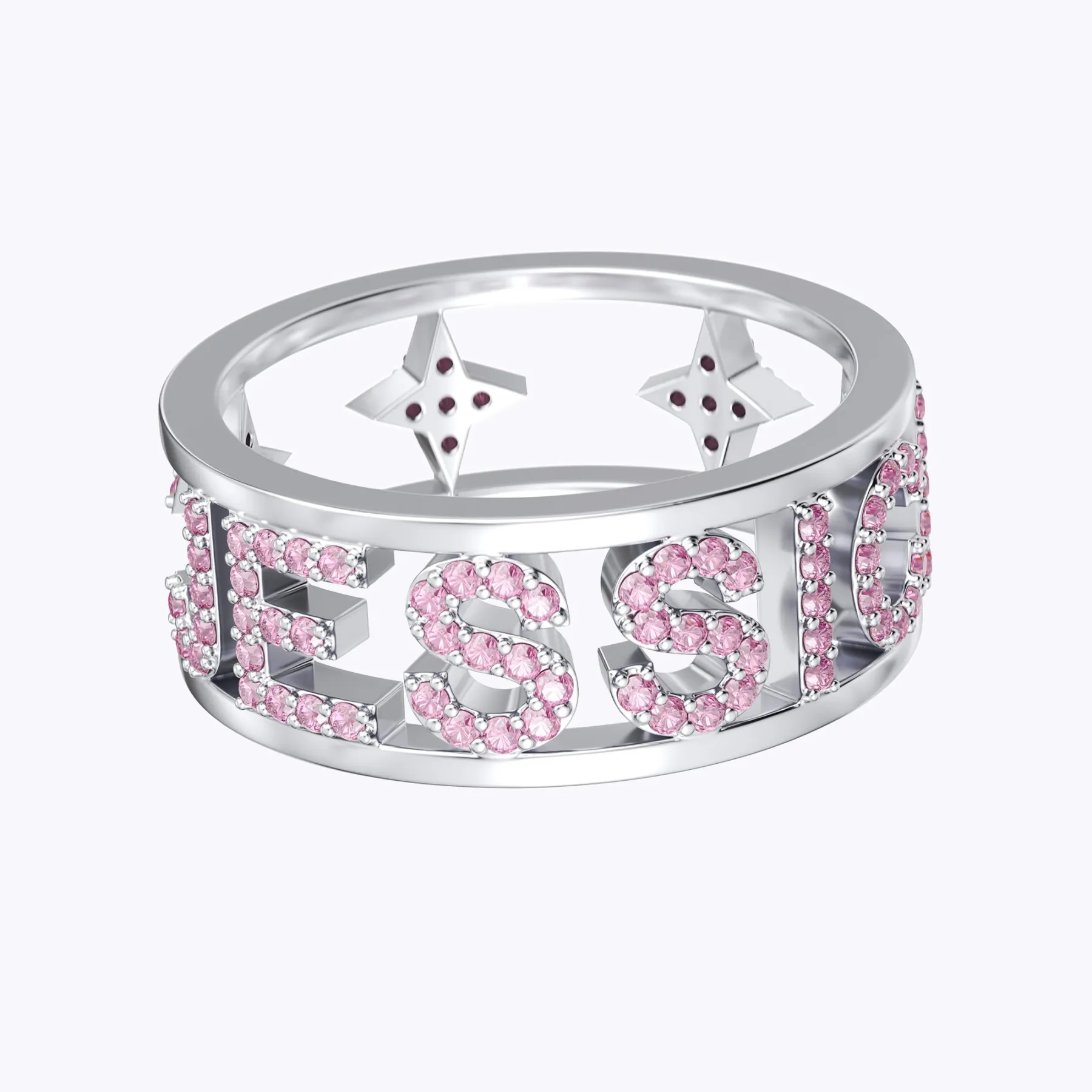 Custom Pavé Birthstone Hollow Name Ring