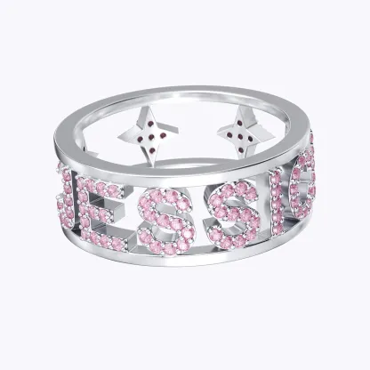 Custom Pavé Birthstone Hollow Name Ring