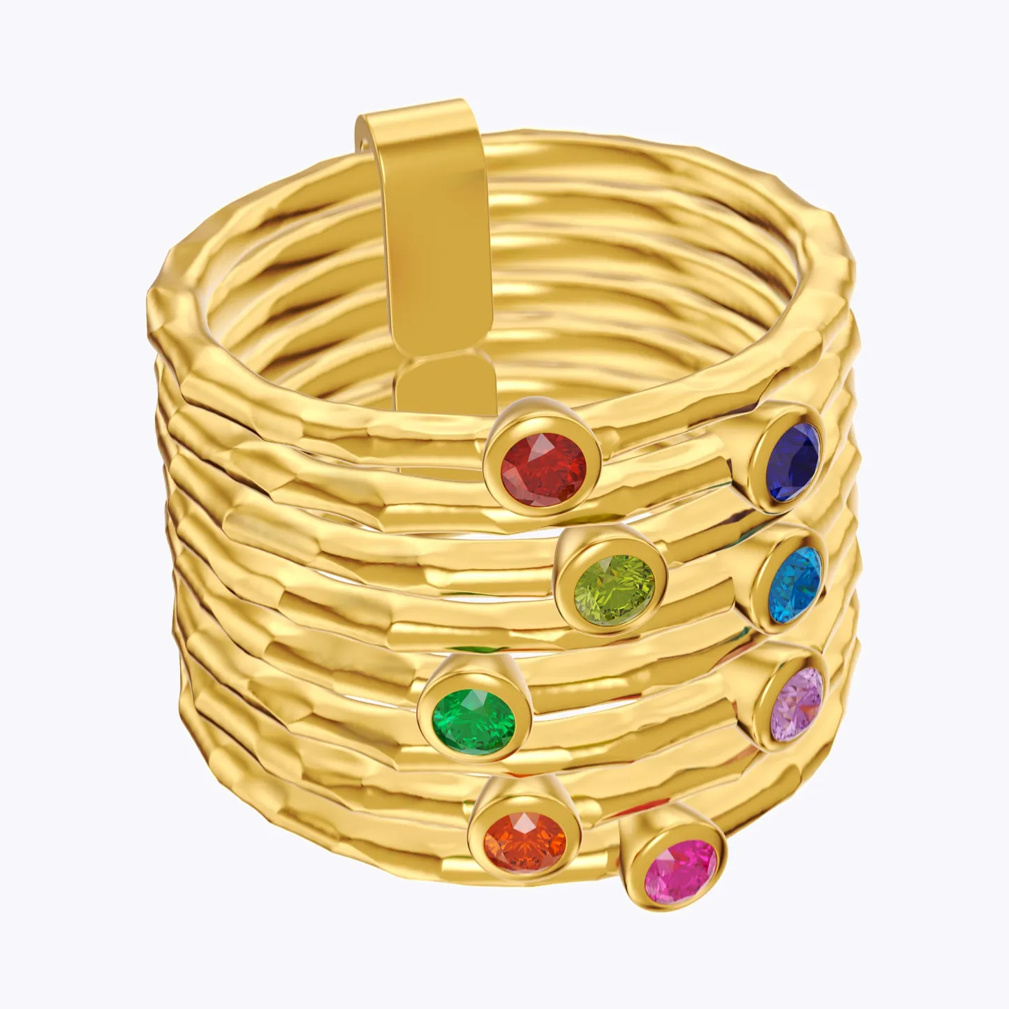 Custom 1-8 Pcs Round Birthstone Ring Set