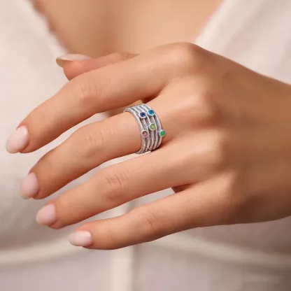 Custom 1-8 Pcs Round Birthstone Ring Set