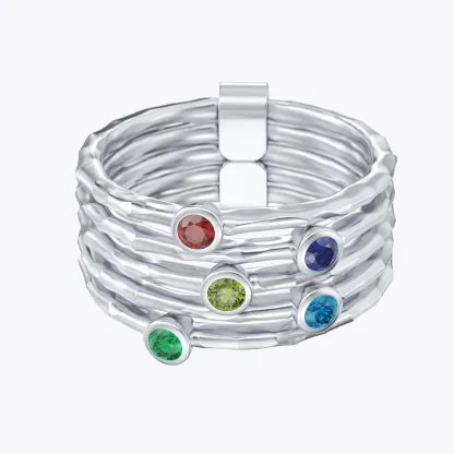 Custom 1-8 Pcs Round Birthstone Ring Set