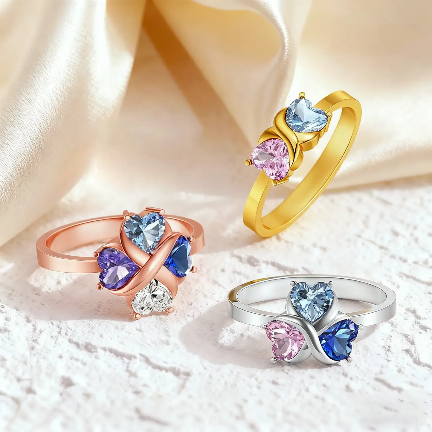 Personalized Infinite Heart Shape Birthstone Ring