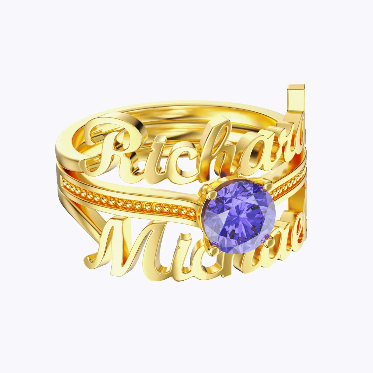 Personalized Dual Name with Round Birthstone Rings Set