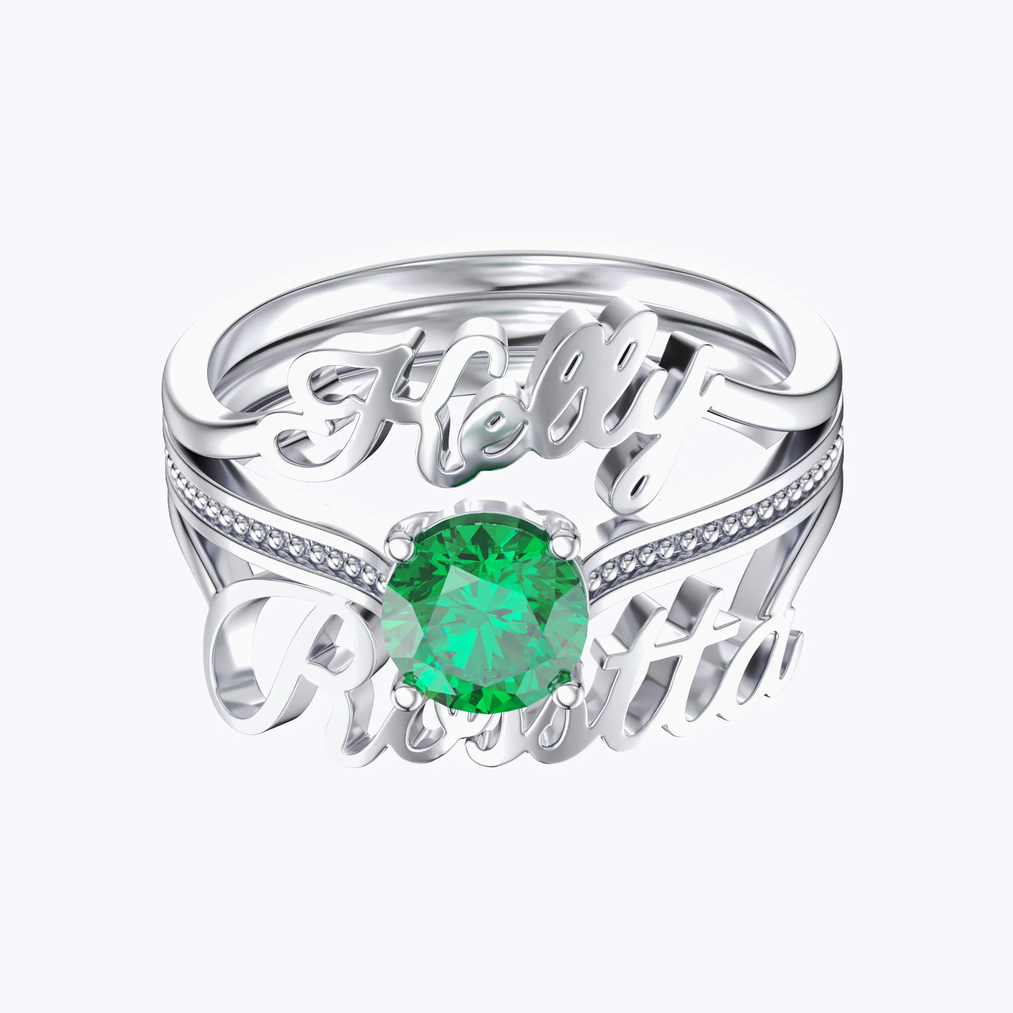 Personalized Dual Name with Round Birthstone Rings Set