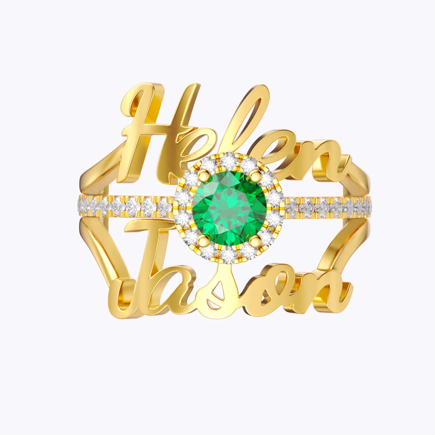 Personalized Double Names with Round Birthstone Ring