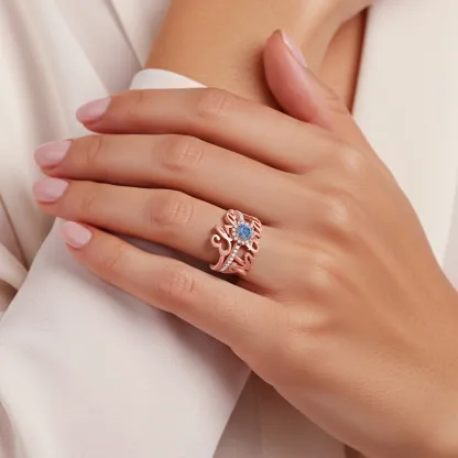 Personalized Double Names with Round Birthstone Ring