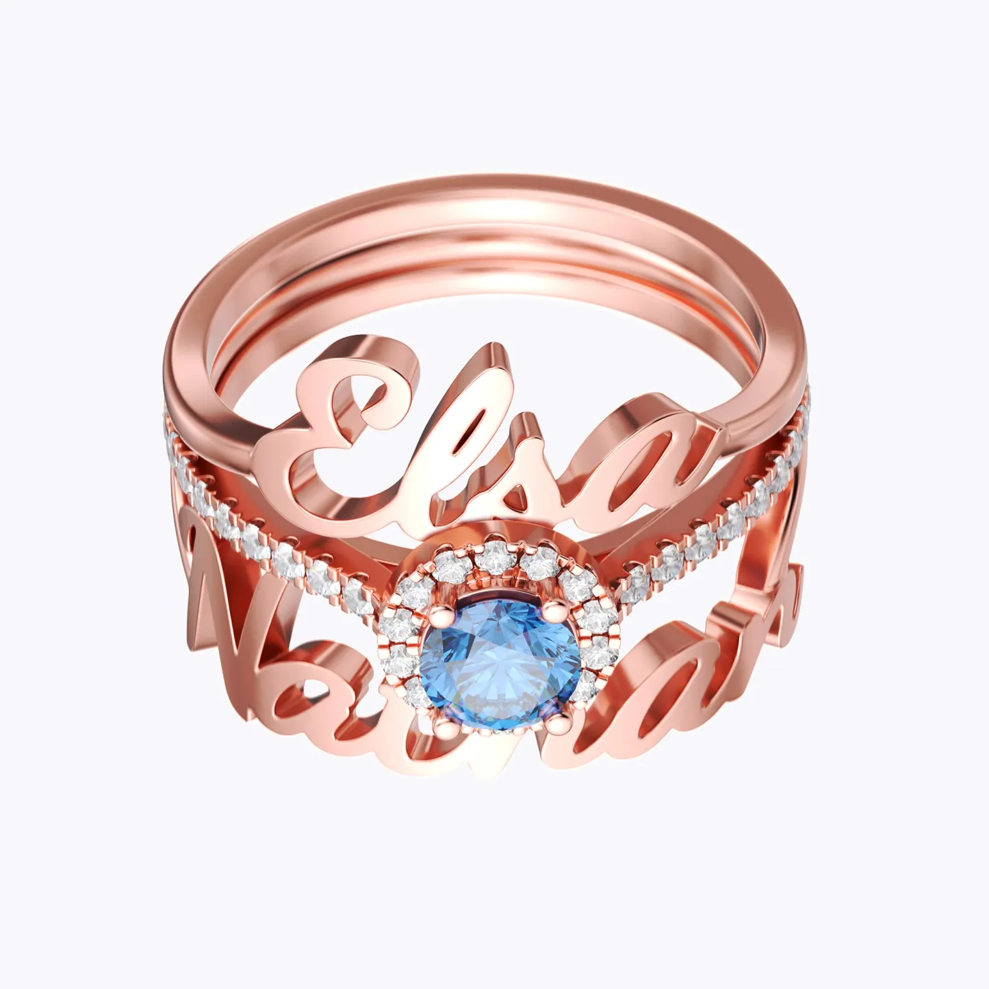 Personalized Double Names with Round Birthstone Ring