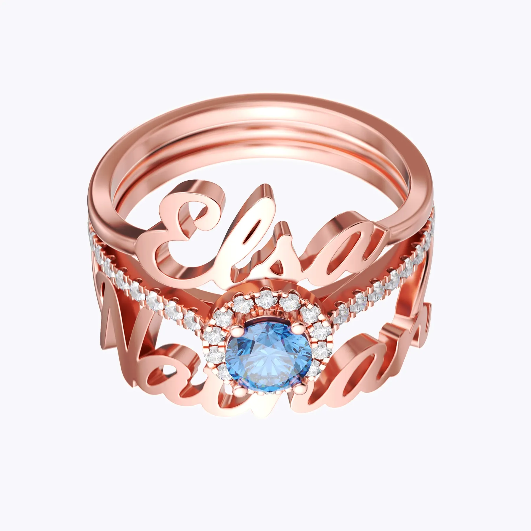 Personalized Double Names with Round Birthstone Ring