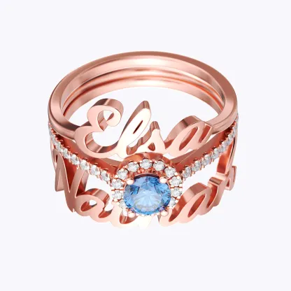 Personalized Double Names with Round Birthstone Ring