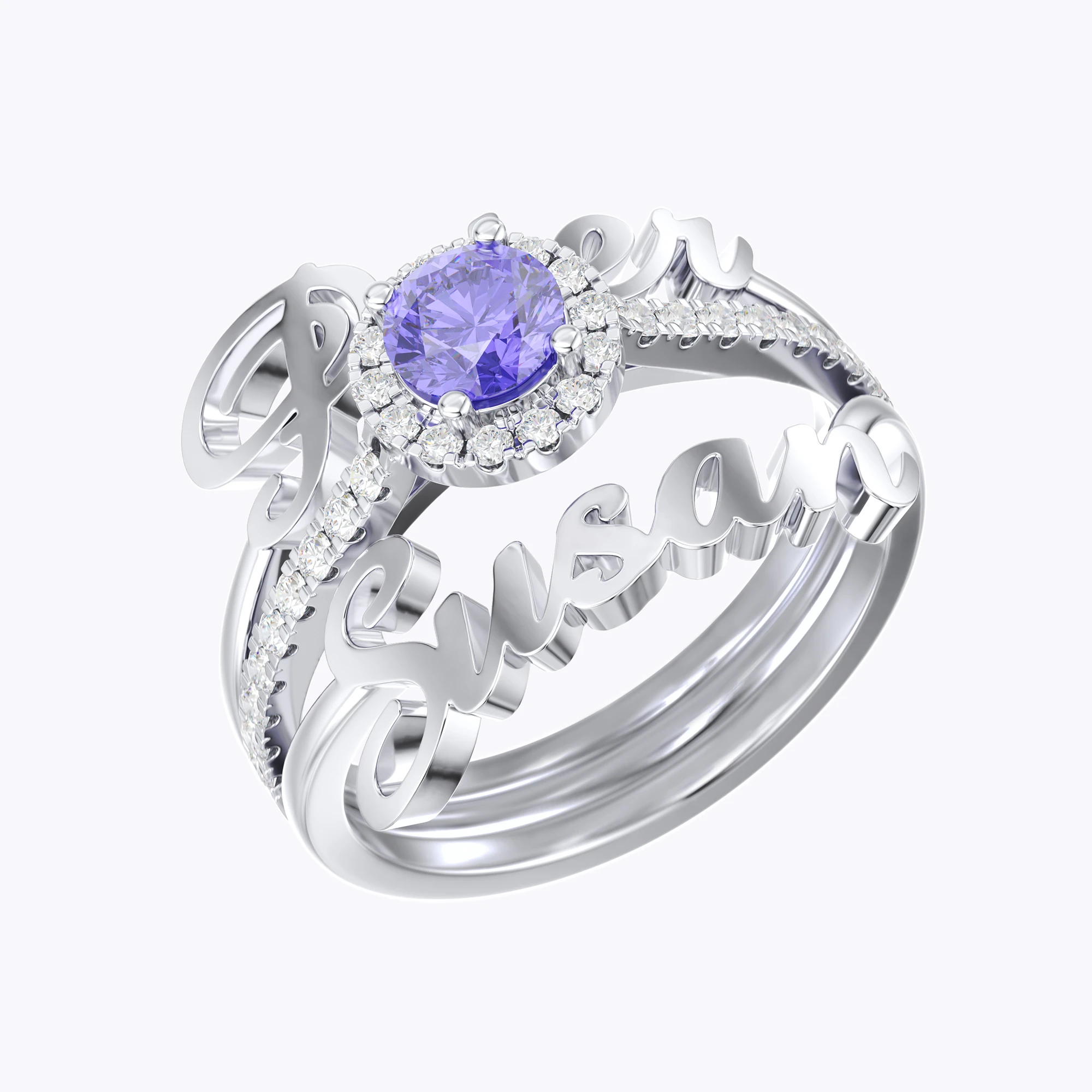 Personalized Double Names with Round Birthstone Ring